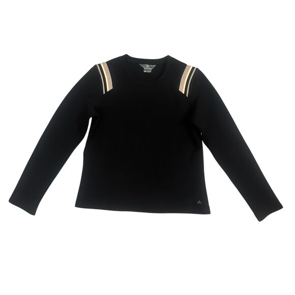 Aether Pullover Sweater Womens M Black Stripe Shoulder Crewneck Athletic Top - Picture 1 of 10